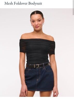 NWT Abercrombie & Fitch Mesh Foldover Off-Shoulder Bodysuit - Black